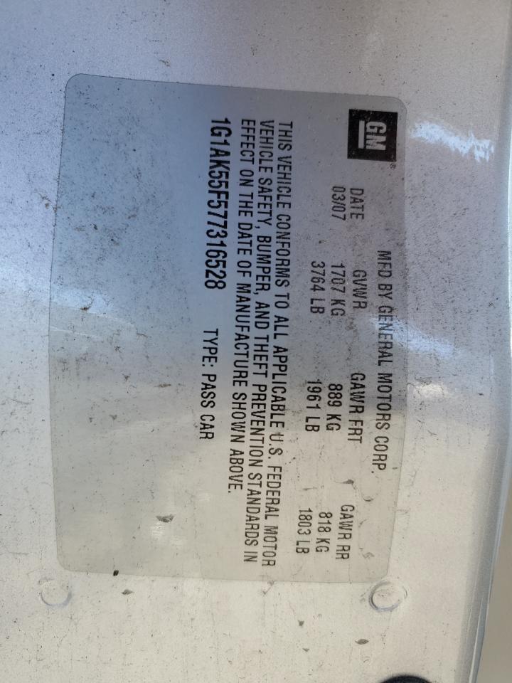 1G1AK55F577316528 2007 Chevrolet Cobalt Ls