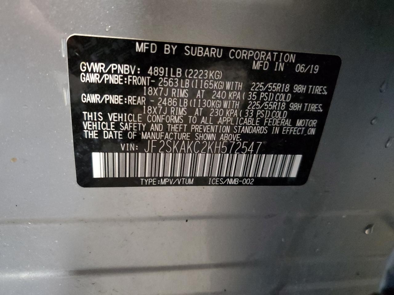 JF2SKAKC2KH572547 2019 Subaru Forester Sport