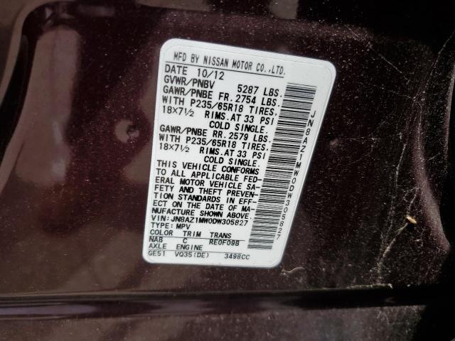 2013 Nissan Murano S VIN: JN8AZ1MW0DW305827 Lot: 58790004