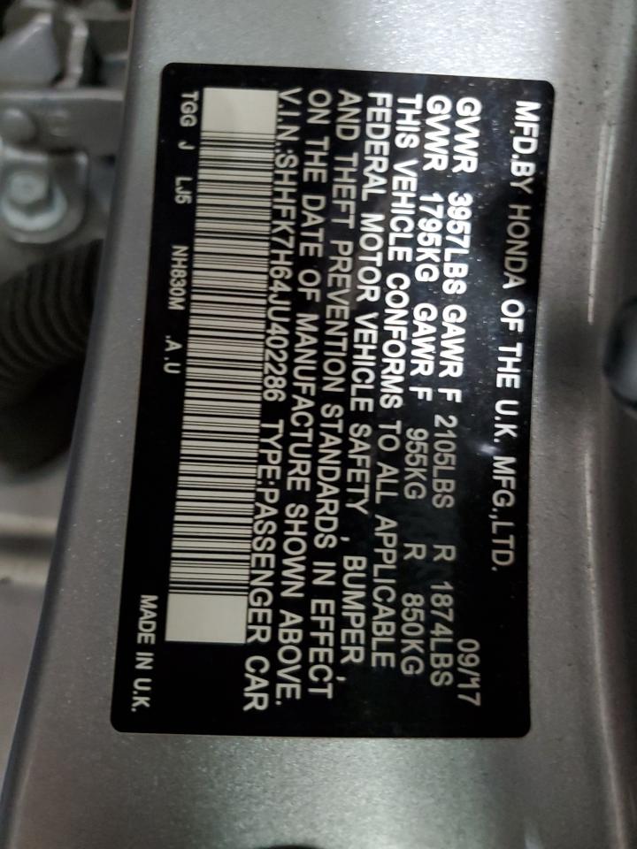 SHHFK7H64JU402286 2018 Honda Civic Ex