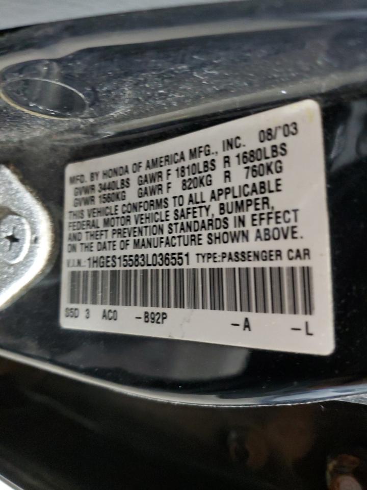 1HGES15583L036551 2003 Honda Civic Lx