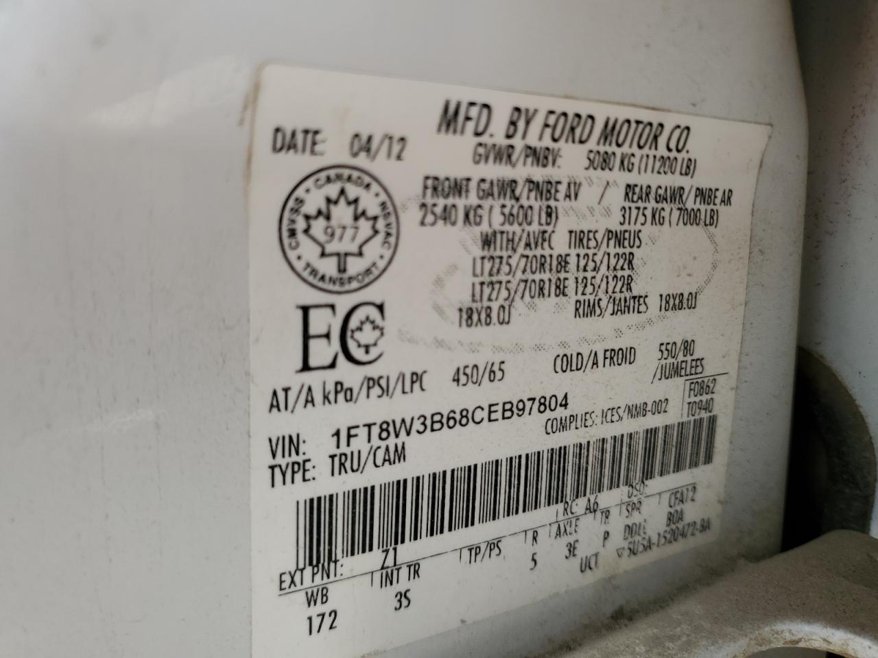 1FT8W3B68CEB97804 2012 Ford F350 Super Duty