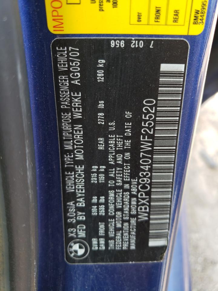 WBXPC93407WF25520 2007 BMW X3 3.0Si