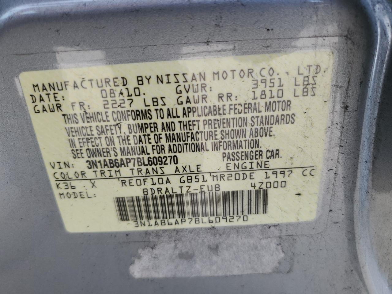 3N1AB6AP7BL609270 2011 Nissan Sentra 2.0