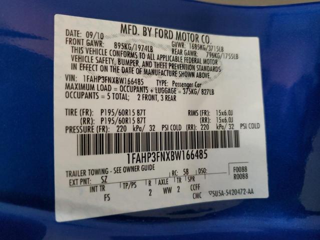 2011 Ford Focus Se VIN: 1FAHP3FNXBW166485 Lot: 58519434