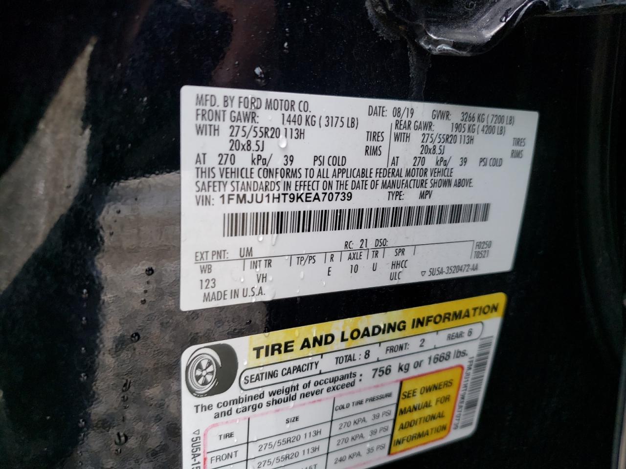 1FMJU1HT9KEA70739 2019 Ford Expedition Xlt