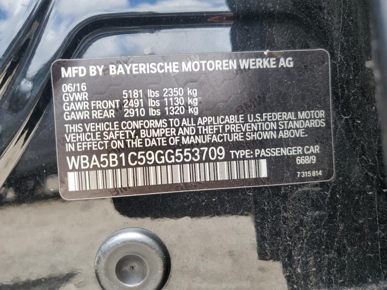 WBA5B1C59GG553709 2016 BMW 535 I