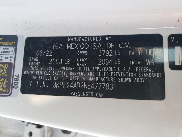 2022 Kia Forte Fe VIN: 3KPF24AD2NE477783 Lot: 58233944
