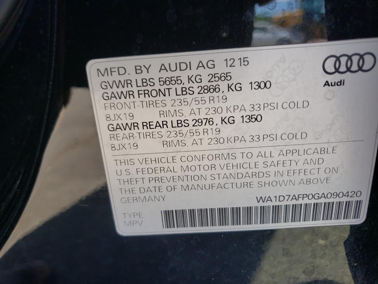 WA1D7AFP0GA090420 2016 Audi Q5 Premium Plus S-Line