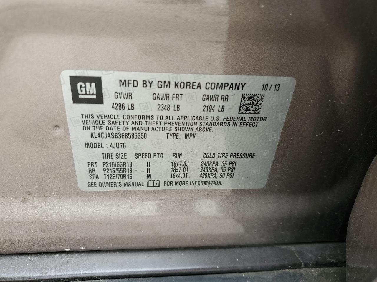 KL4CJASB3EB585550 2014 Buick Encore