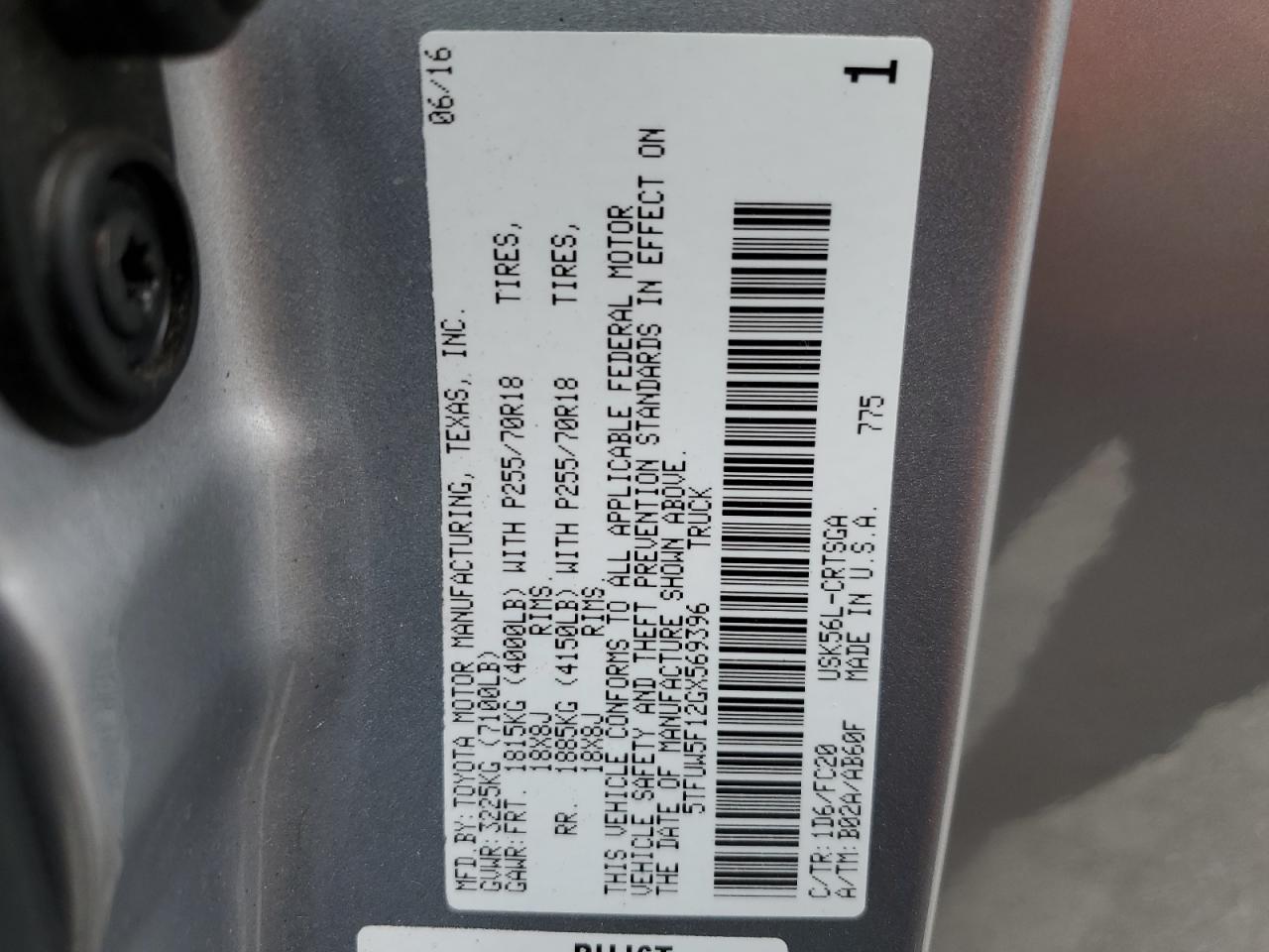 5TFUW5F12GX569396 2016 Toyota Tundra Double Cab Sr/Sr5