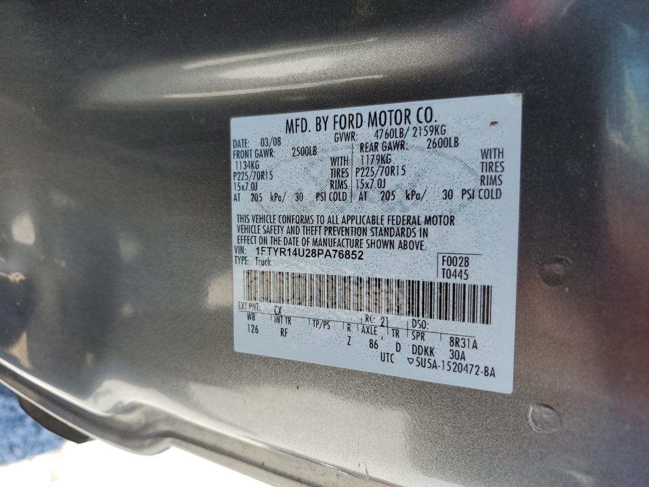 1FTYR14U28PA76852 2008 Ford Ranger Super Cab