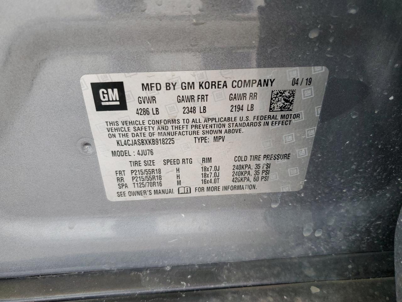 KL4CJASBXKB918225 2019 Buick Encore Preferred