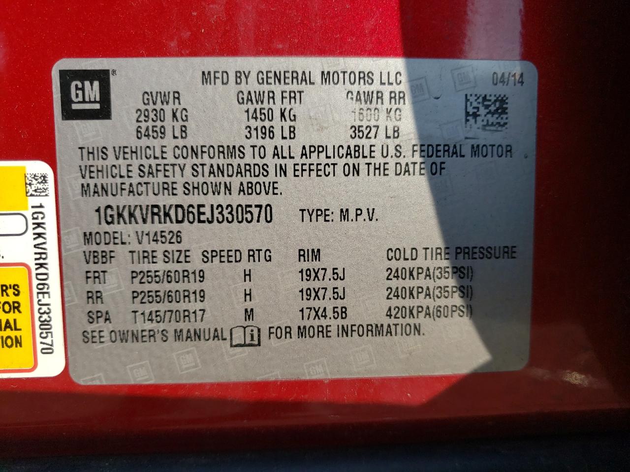 1GKKVRKD6EJ330570 2014 GMC Acadia Slt-1