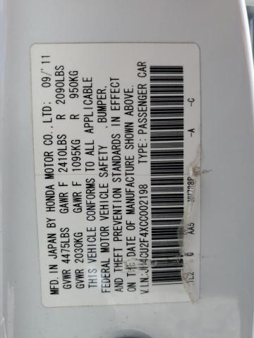 2012 Acura Tsx VIN: JH4CU2F4XCC002198 Lot: 60718634