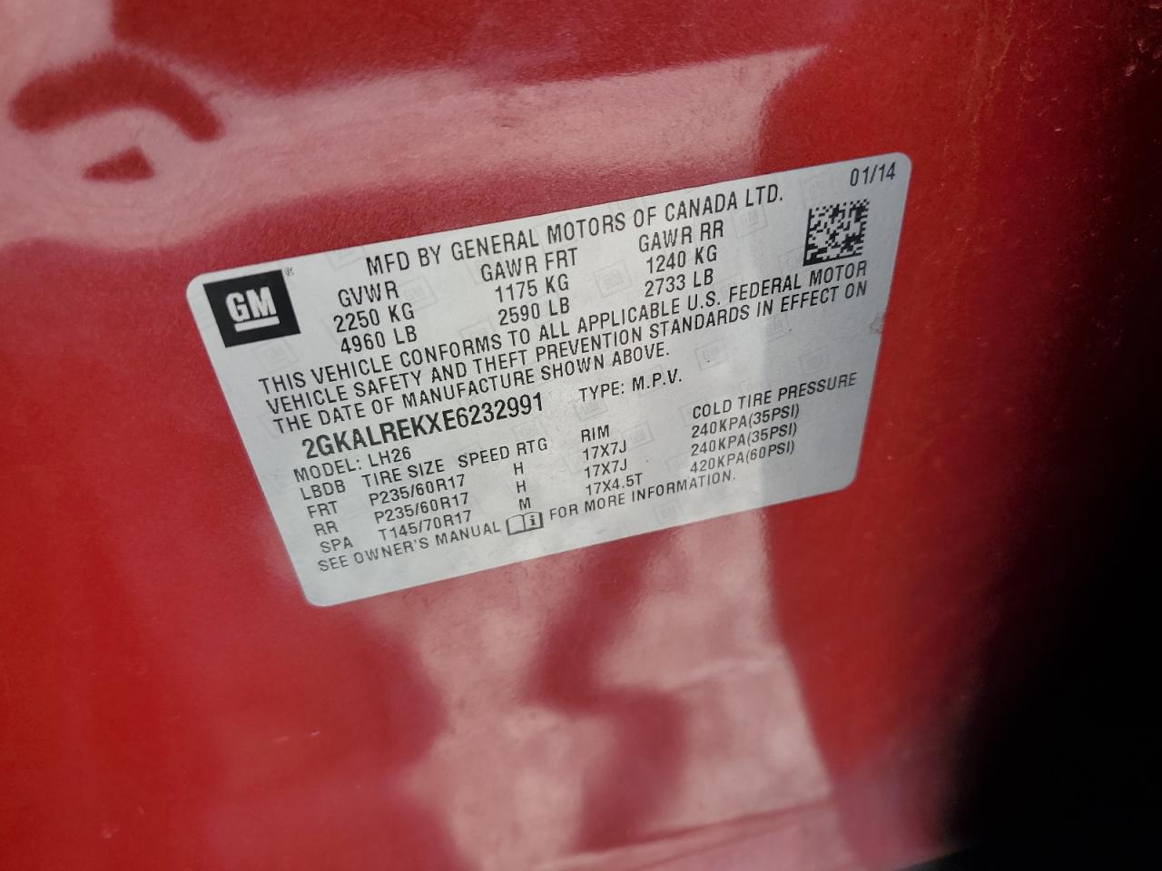 2GKALREKXE6232991 2014 GMC Terrain Sle