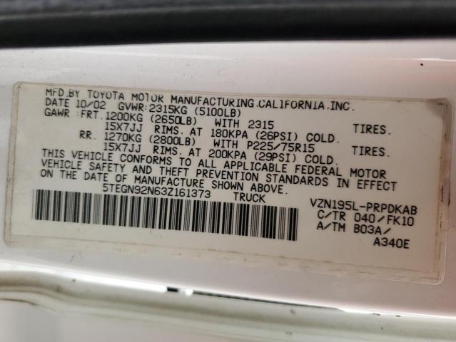 2003 Toyota Tacoma Double Cab Prerunner VIN: 5TEGN92N63Z161373 Lot: 58434324