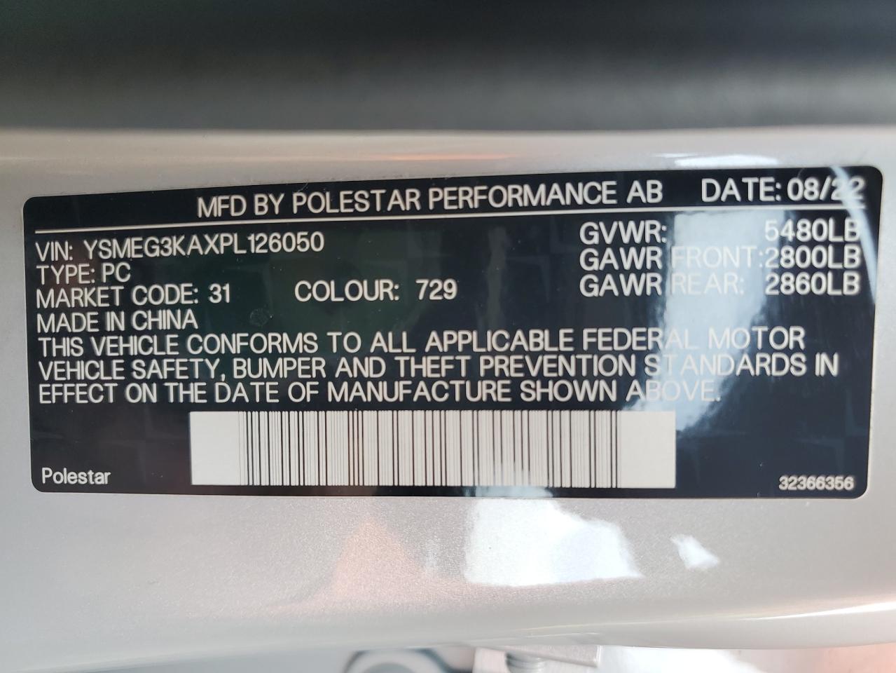 YSMEG3KAXPL126050 2023 Polestar 2