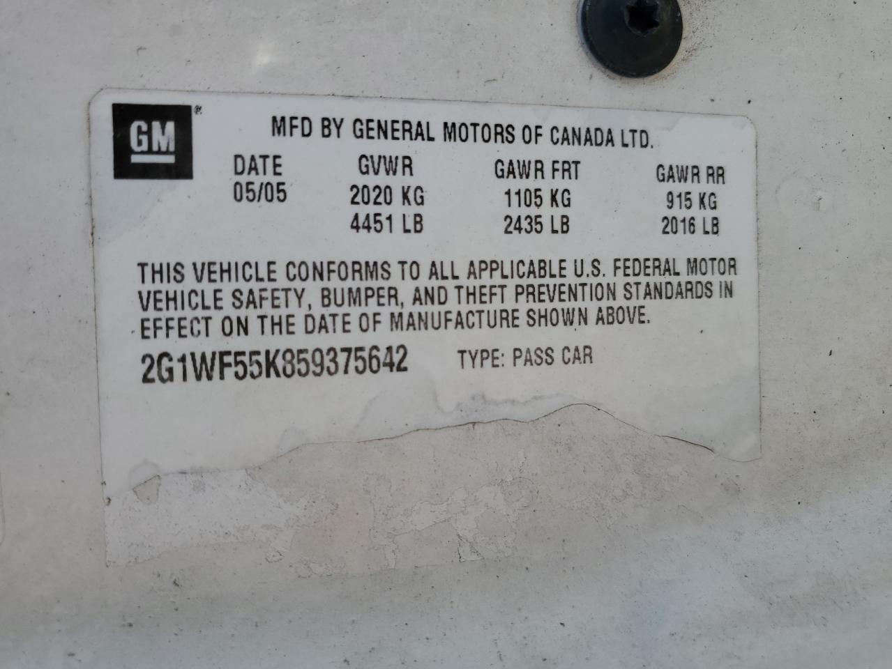 2G1WF55K859375642 2005 Chevrolet Impala