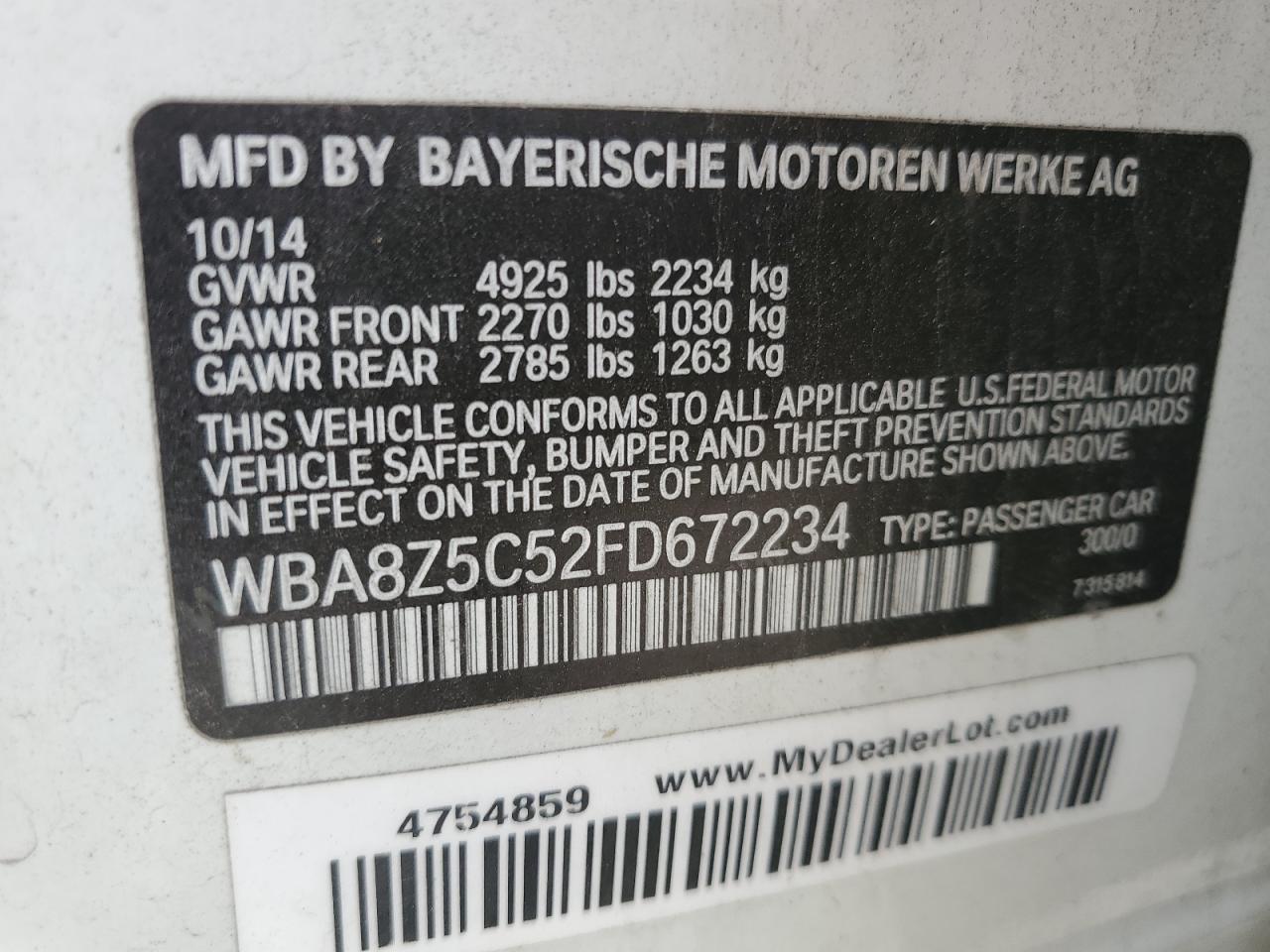 WBA8Z5C52FD672234 2015 BMW 328 Xigt Sulev