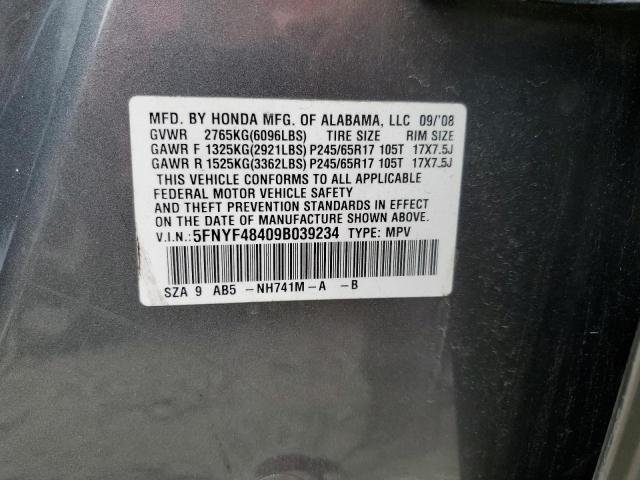 2009 Honda Pilot Ex VIN: 5FNYF48409B039234 Lot: 58464464