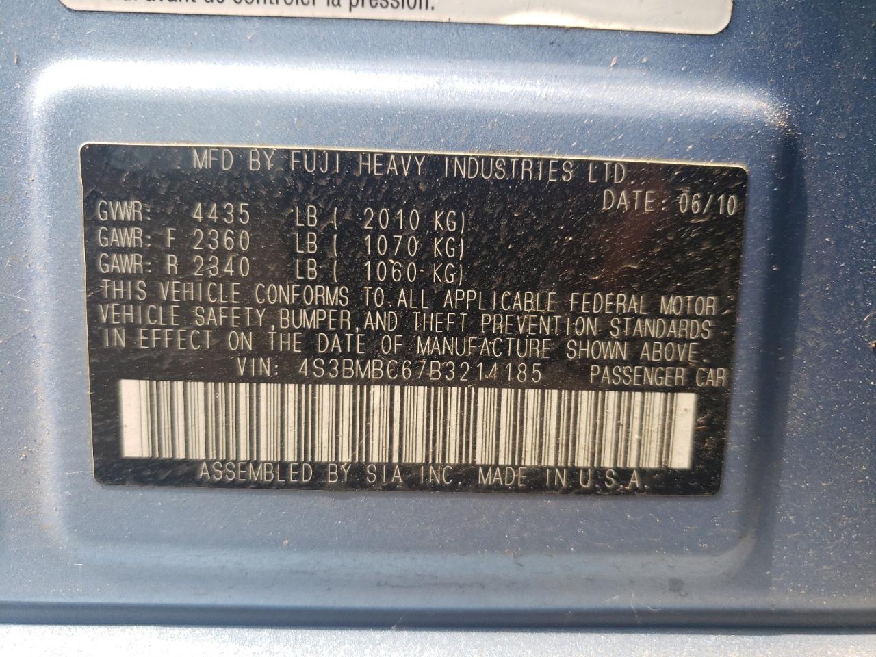 4S3BMBC67B3214185 2011 Subaru Legacy 2.5I Premium