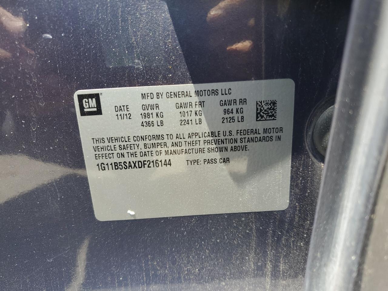 1G11B5SAXDF216144 2013 Chevrolet Malibu Ls