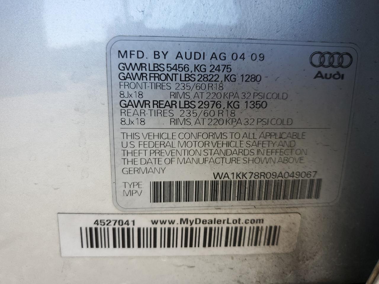 WA1KK78R09A049067 2009 Audi Q5 3.2