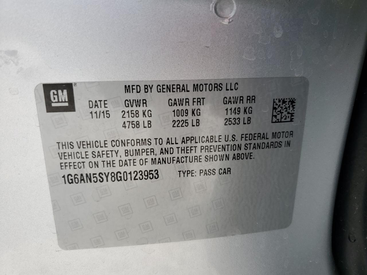 1G6AN5SY8G0123953 2016 Cadillac Ats-V