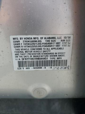 2009 Honda Pilot Lx VIN: 5FNYF48229B044451 Lot: 59964864