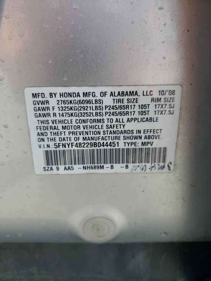 5FNYF48229B044451 2009 Honda Pilot Lx