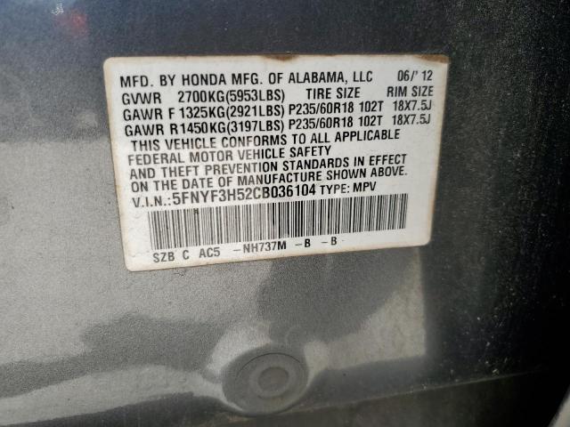 2012 Honda Pilot Exl VIN: 5FNYF3H52CB036104 Lot: 59211224