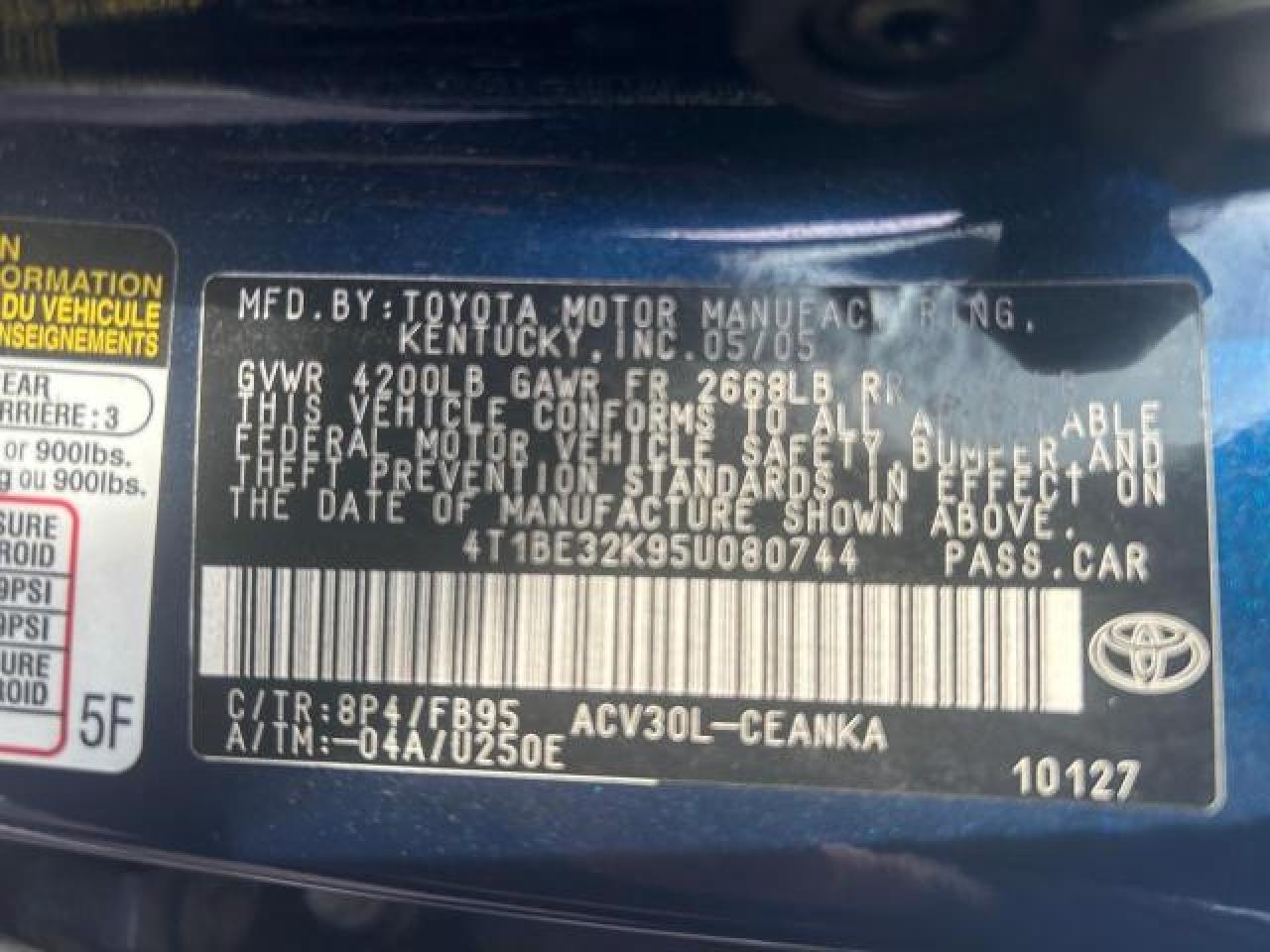 4T1BE32K95U080744 2005 Toyota Camry Le