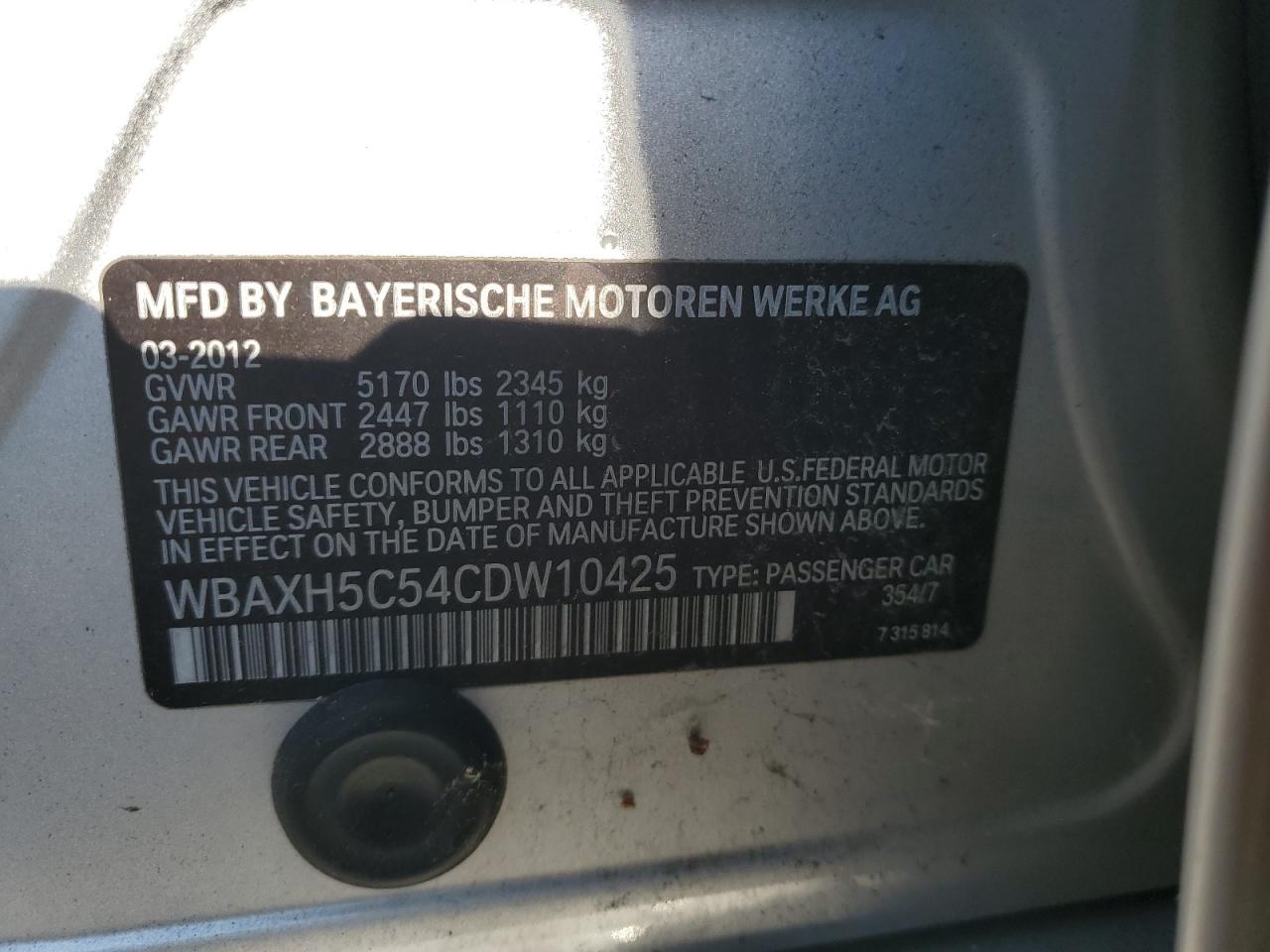 WBAXH5C54CDW10425 2012 BMW 528 Xi