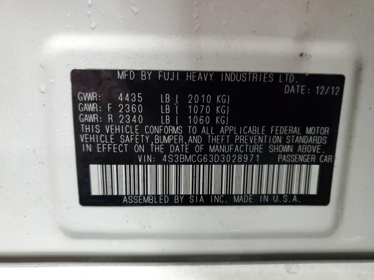 4S3BMCG63D3028971 2013 Subaru Legacy 2.5I Premium