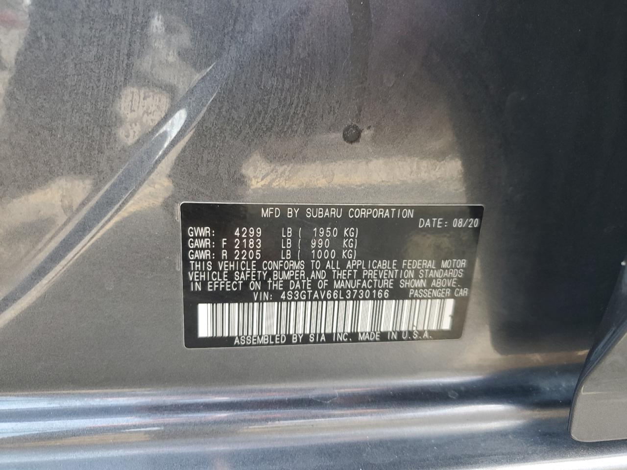 4S3GTAV66L3730166 2020 Subaru Impreza Premium