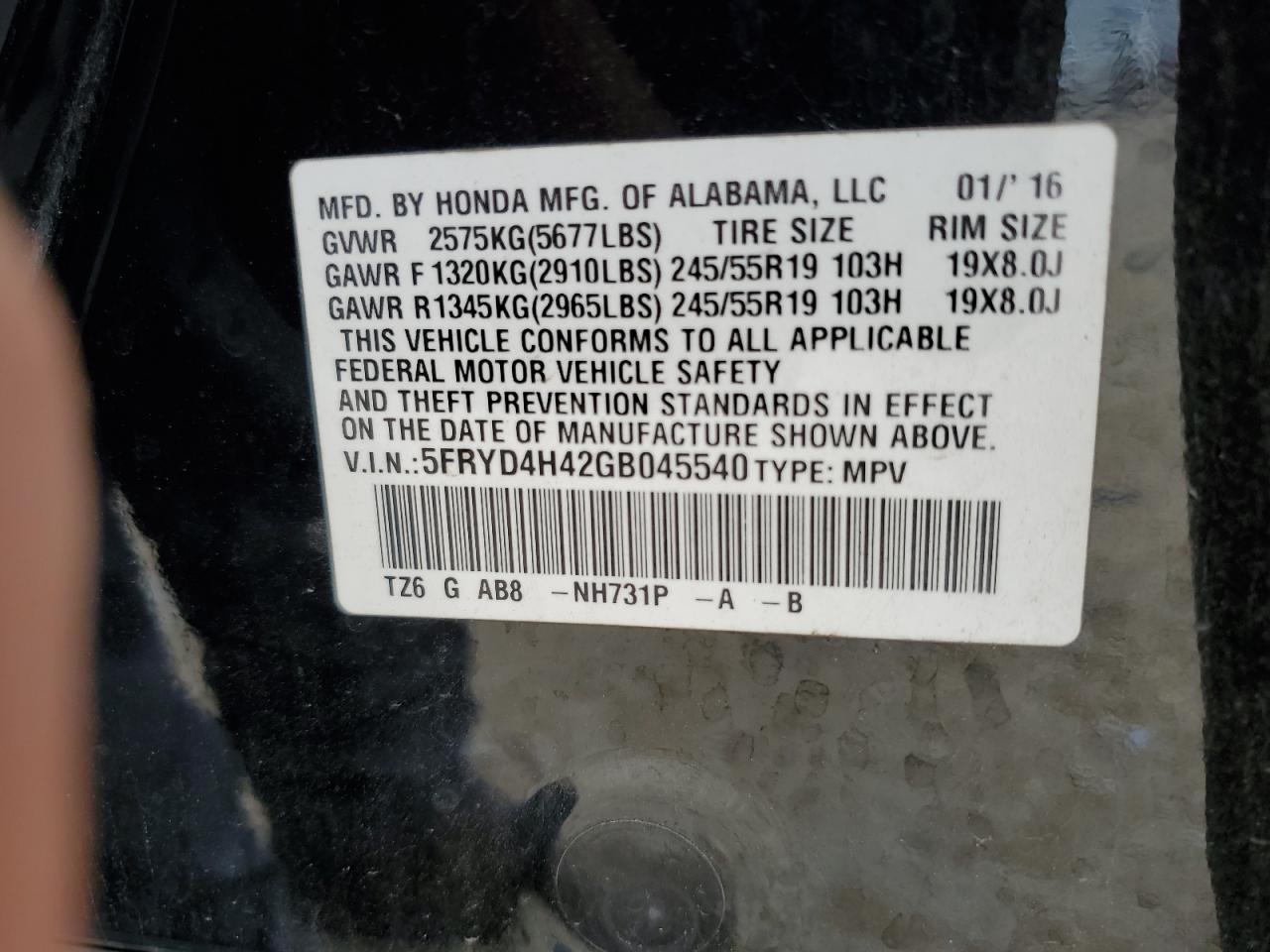 5FRYD4H42GB045540 2016 Acura Mdx Technology