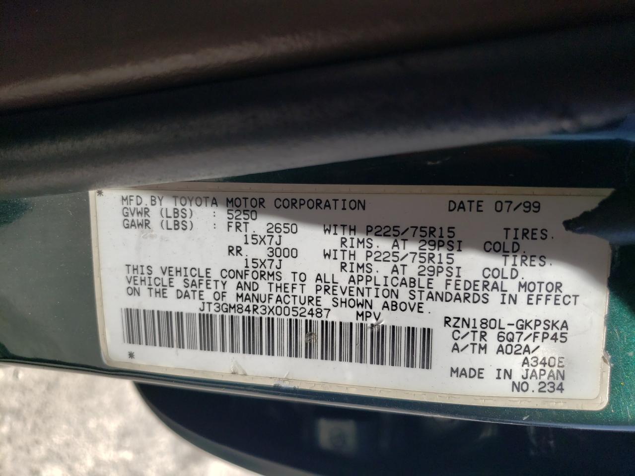 JT3GM84R3X0052487 1999 Toyota 4Runner