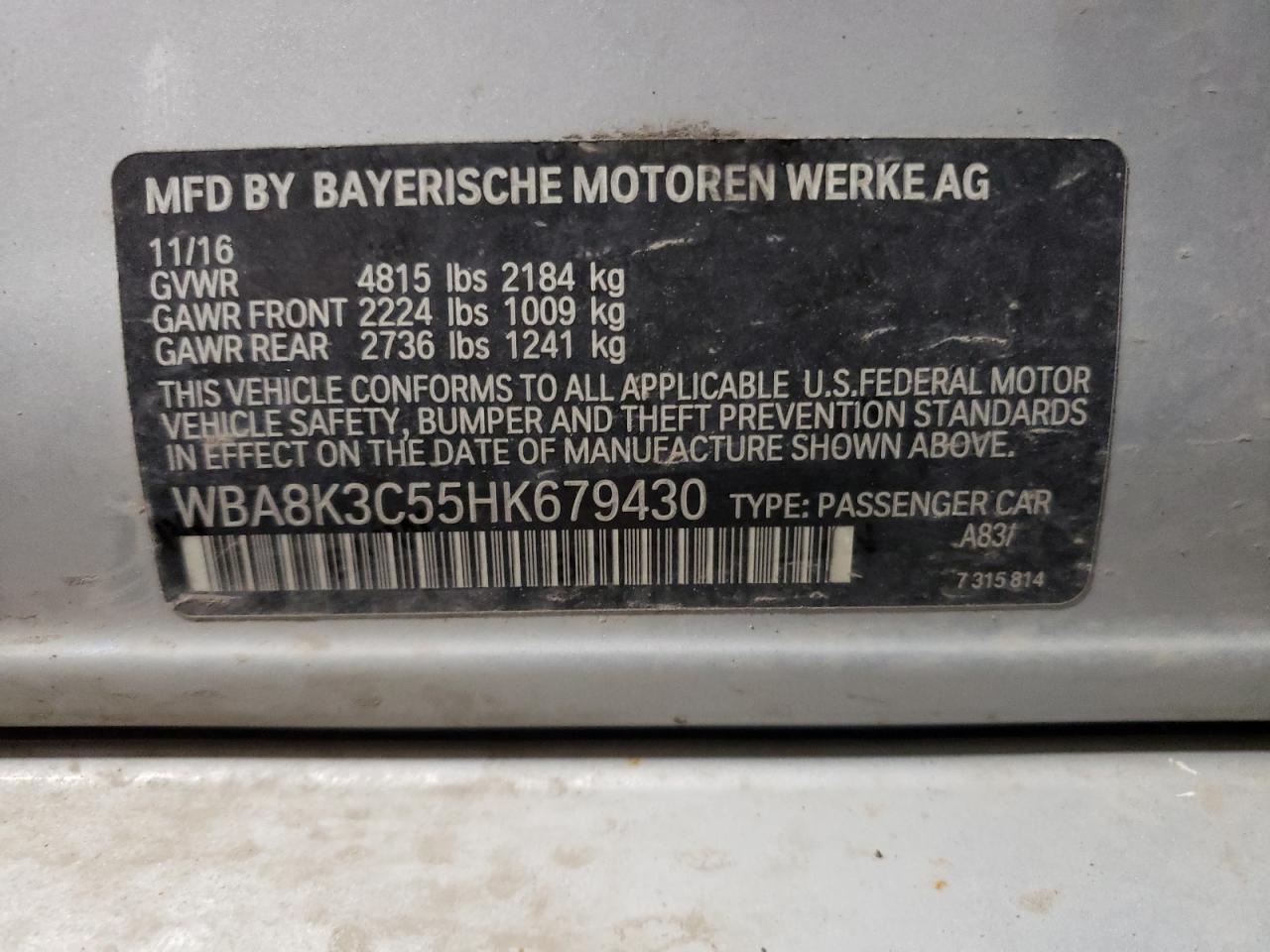 WBA8K3C55HK679430 2017 BMW 330 Xi