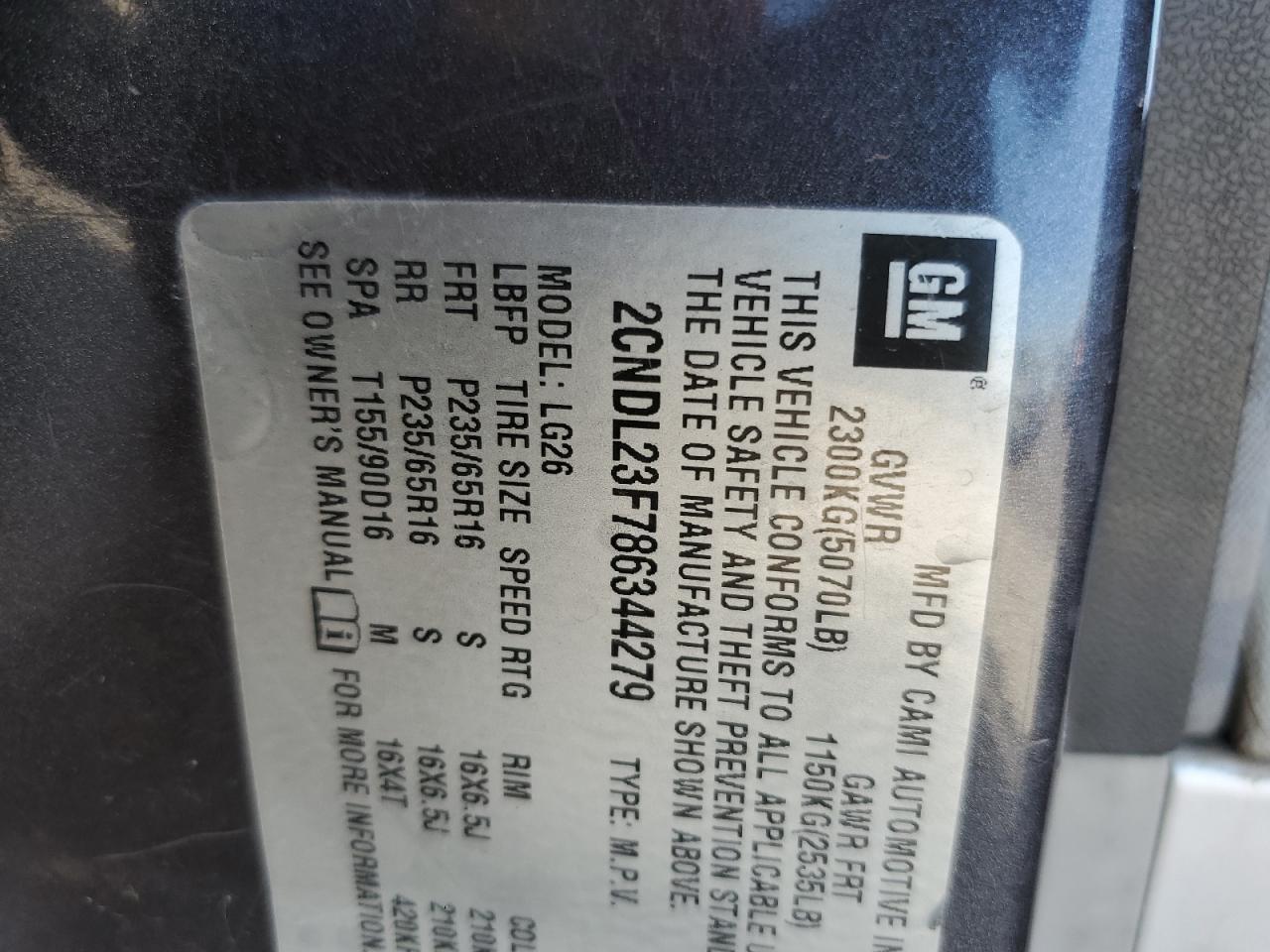 2CNDL23F786344279 2008 Chevrolet Equinox Ls