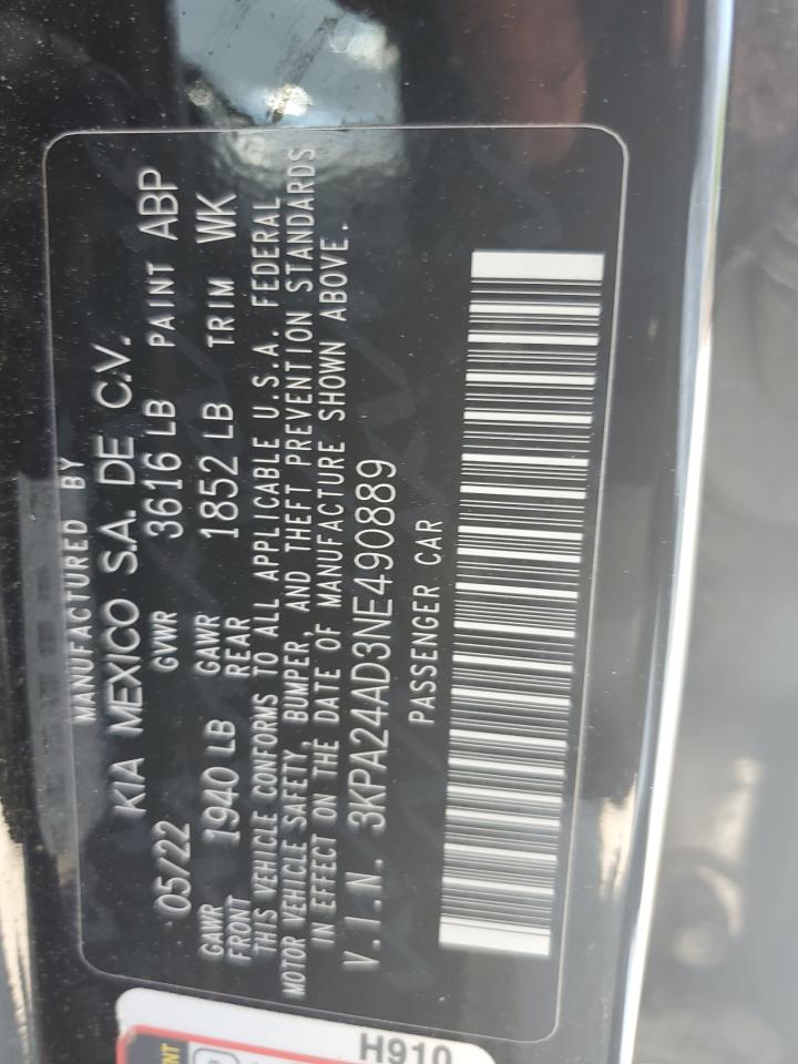 3KPA24AD3NE490889 2022 Kia Rio Lx