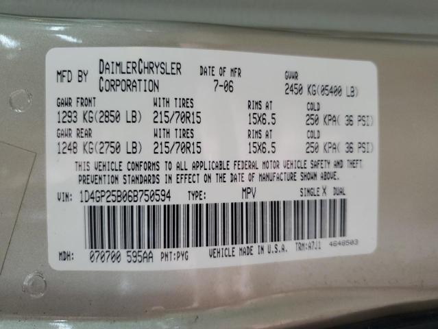 2006 Dodge Caravan Se VIN: 1D4GP25B06B750594 Lot: 57825754