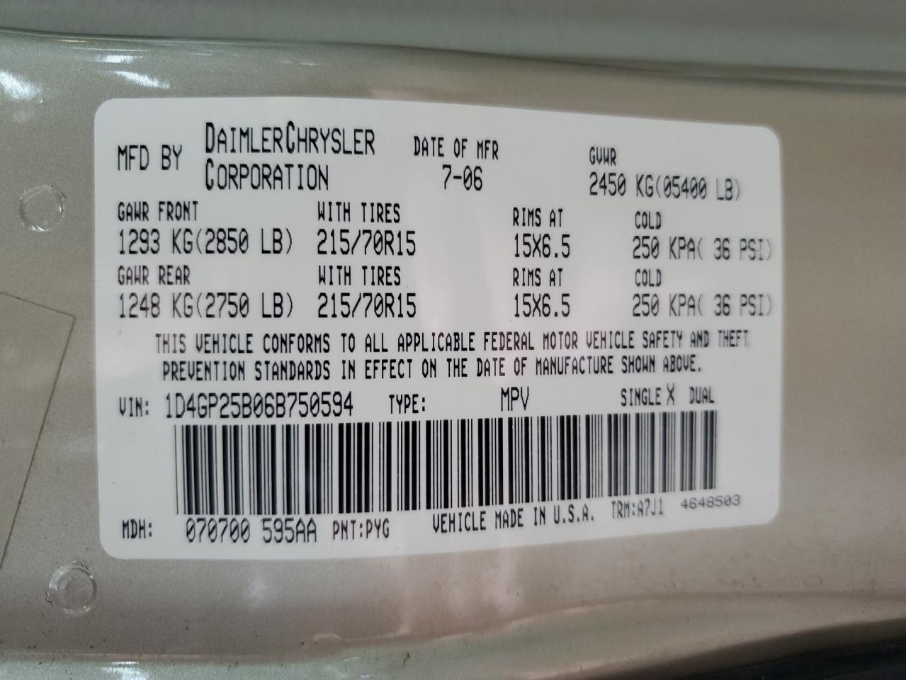 1D4GP25B06B750594 2006 Dodge Caravan Se