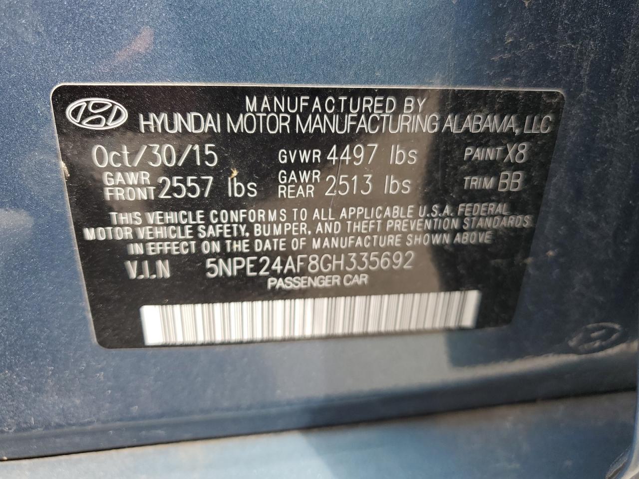 5NPE24AF8GH335692 2016 Hyundai Sonata Se