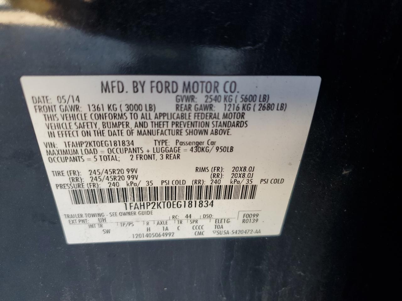 1FAHP2KT0EG181834 2014 Ford Taurus Sho