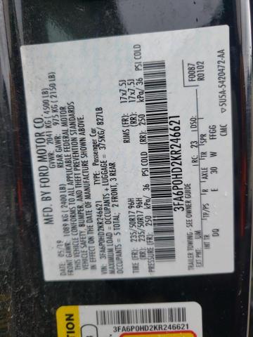 VIN 3FA6P0HD2KR246621 2019 Ford Fusion, SE no.12