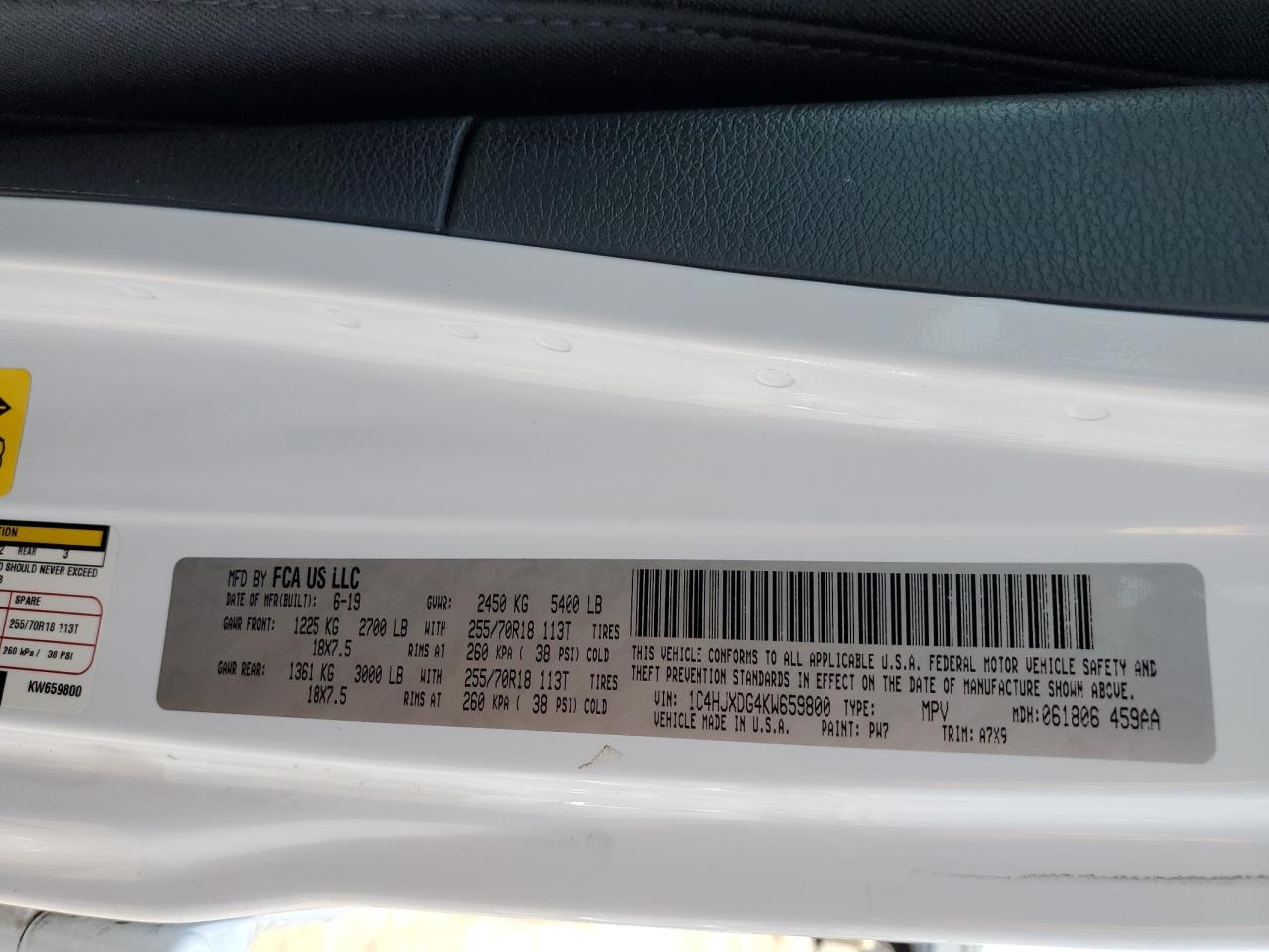 1C4HJXDG4KW659800 2019 Jeep Wrangler Unlimited Sport