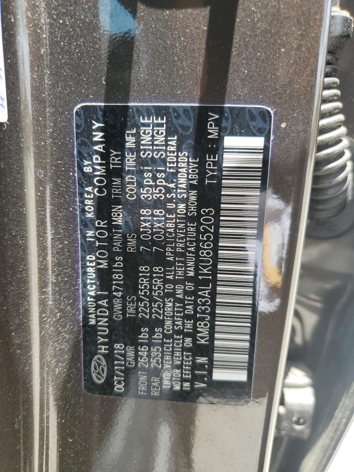 KM8J33AL1KU865203 2019 Hyundai Tucson Limited