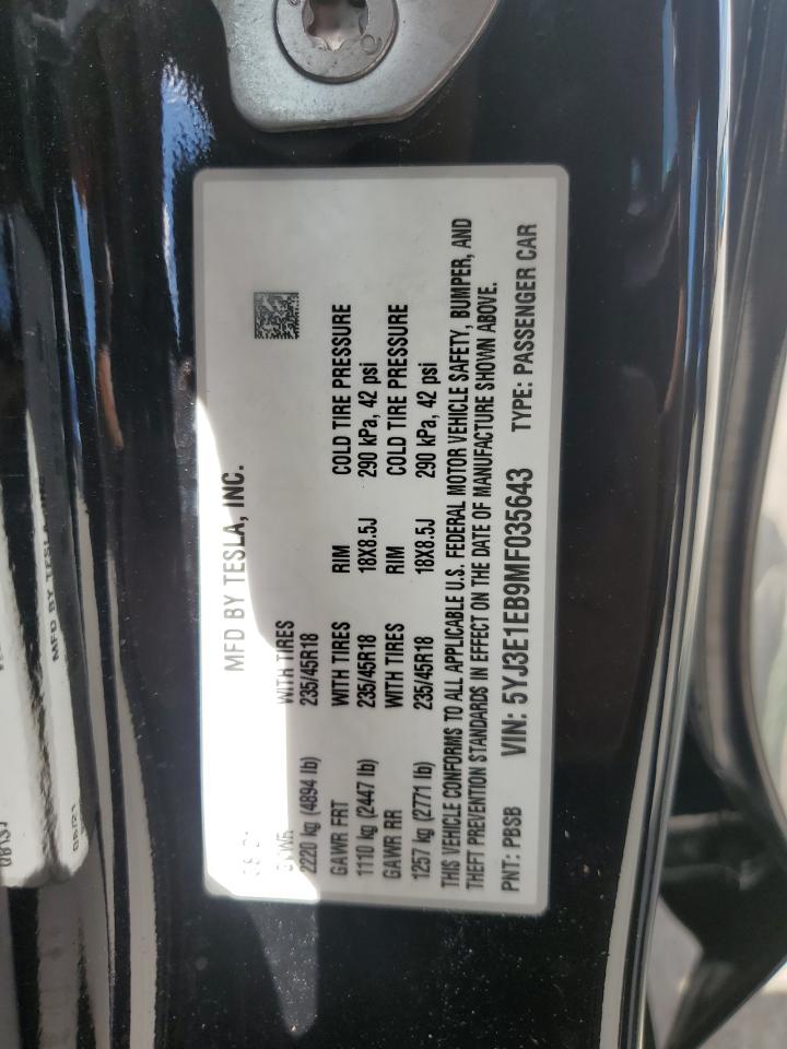 5YJ3E1EB9MF035643 2021 Tesla Model 3