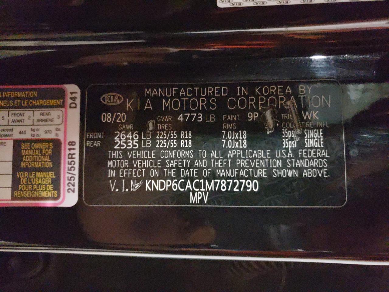 KNDP6CAC1M7872790 2021 Kia Sportage S